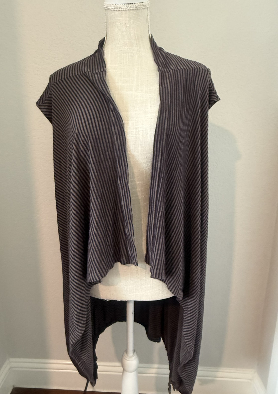 Bryn Walker Striped Open Front Drape Cardigan Brown Black Hi Low Drawstring M